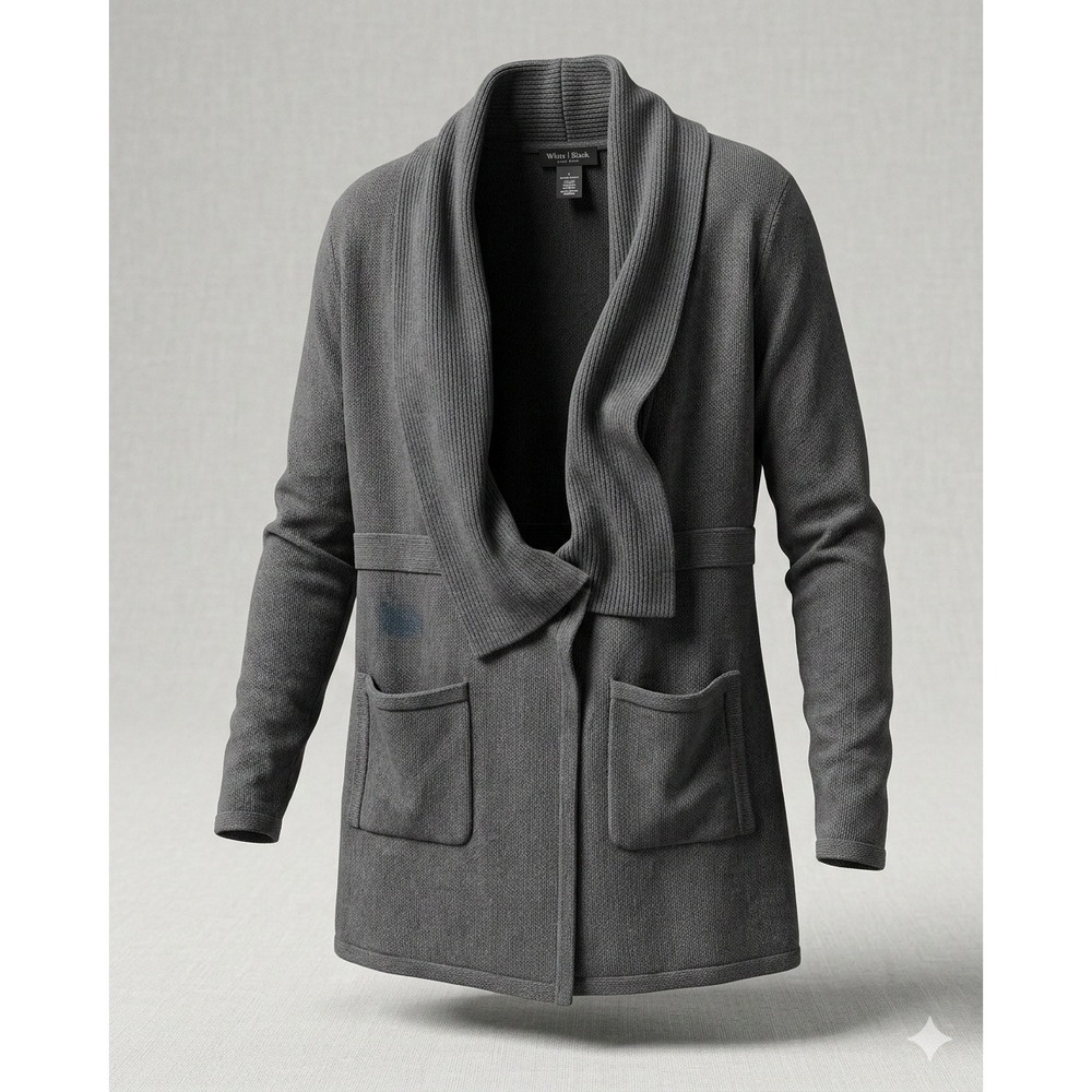 White House Black Market Women's Gray Open Front Shawl Cardigan Sweater. Size S